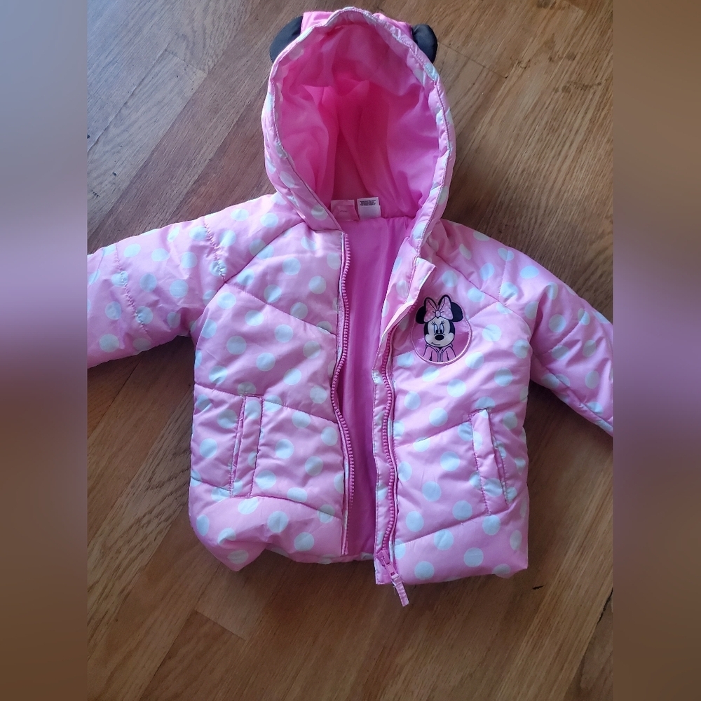 Minnie Mouse Pink Polka Dot Puffer Jacket , Size 3T